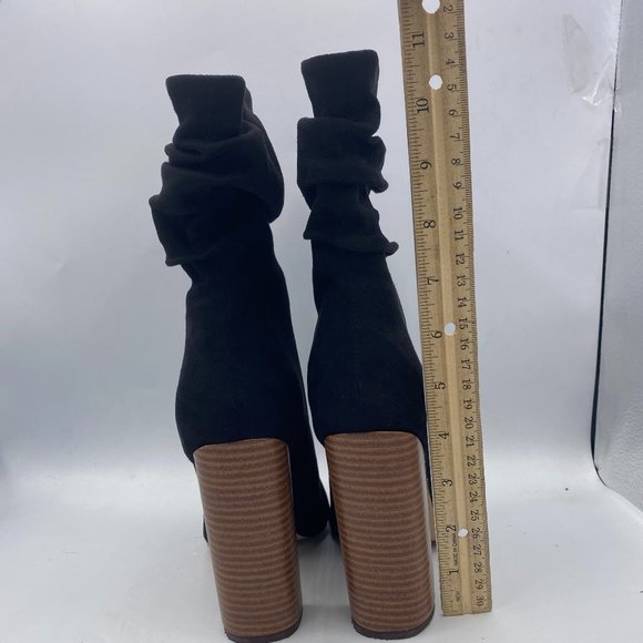 FSJ Black Stylish Peep Toe Slouch Chunky Stacked Heels Ankle Boots - Picture 7 of 13